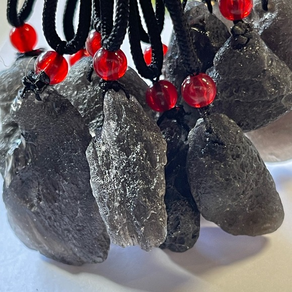 Tektite Saffordite Cintamani Pendant With Cord Necklace - Picture 4 of 7